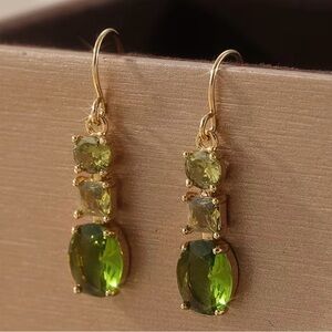 Gold-Plated Green Gem Drop Earrings - Women Jewelry